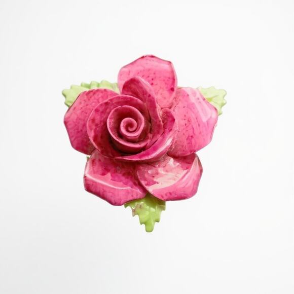 Vintage Adderley Floral Bone China Red Rose Brooch Pin Made in England Ceramic - Picture 1 of 8